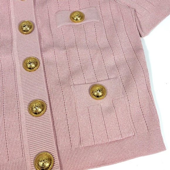 Balmain Knitted Four Pocket Short Sleeve Cardigan FR 40 US 8 Pink NWT - Picture 11 of 17